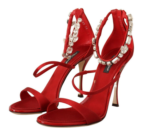 Dolce & Gabbana Red Satin Crystal-Embellished Keira Heels Sandals – High Heels Shoes