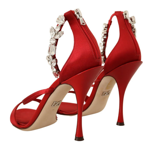 Dolce & Gabbana Red Satin Crystal-Embellished Keira Heels Sandals – High Heels Shoes