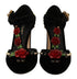 Dolce & Gabbana Black Velvet Mary Jane T-Strap Pumps with Roses & Crystals – Women’s Heels