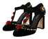 Dolce & Gabbana Black Velvet Mary Jane T-Strap Pumps with Roses & Crystals – Women’s Heels
