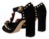 Dolce & Gabbana Black Velvet Mary Jane T-Strap Pumps with Roses & Crystals – Women’s Heels