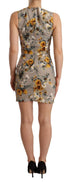 Dolce & Gabbana Gray Silk Stretch Floral Sheath Mini Dress