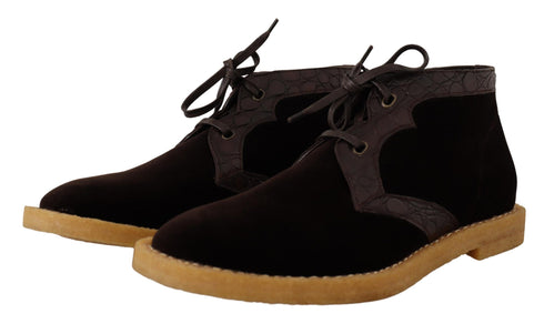 Bottes en cuir exotique et velours marron Dolce & Gabbana
