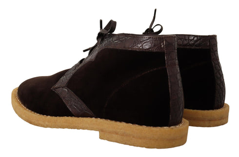 Bottes en cuir exotique et velours marron Dolce & Gabbana