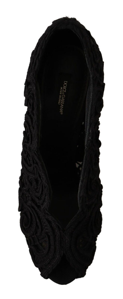 Dolce & Gabbana Black Suede Cordonetto Ricamo Open Toe Heels Pumps for Women