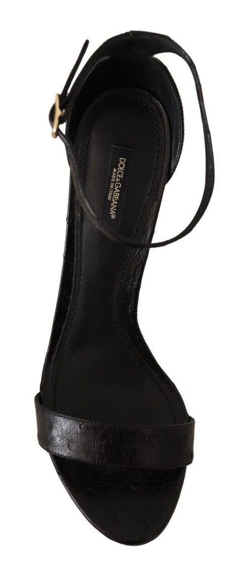 Dolce & Gabbana Black Ostrich Leather Stiletto Ankle Strap Heels - Women’s