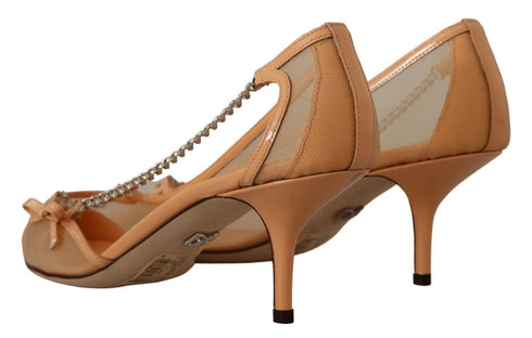Dolce & Gabbana Chain Heels – Peach Mesh & Leather Pumps for Women