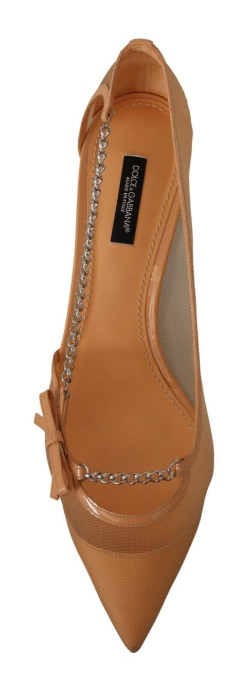 Dolce & Gabbana Chain Heels – Peach Mesh & Leather Pumps for Women