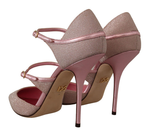Dolce & Gabbana Pink Glitter Mary Jane Strappy Heels for Women
