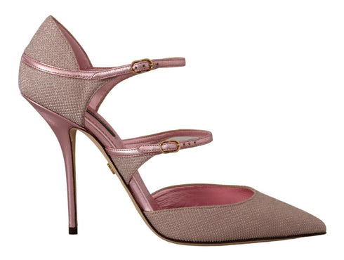 Dolce & Gabbana Pink Glitter Mary Jane Strappy Heels for Women