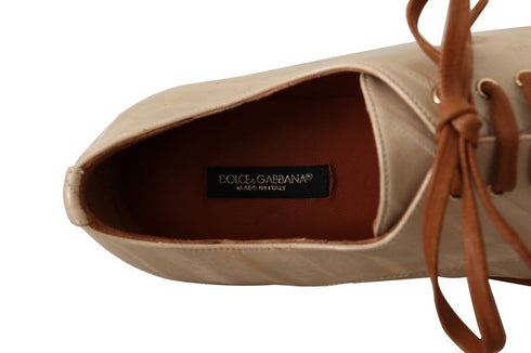Dolce & Gabbana Beige Eel Leather Lace-Up Formal Flats – Luxury Shoes