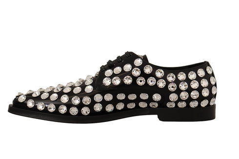 Dolce & Gabbana Lace-Up Formal Shoes Black Leather with Crystals - Women’s