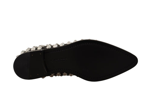 Dolce & Gabbana Lace-Up Formal Shoes Black Leather with Crystals - Women’s