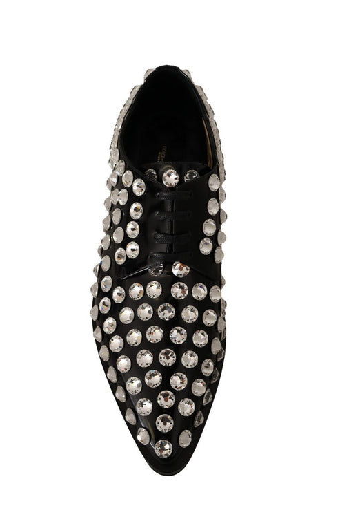 Dolce & Gabbana Lace-Up Formal Shoes Black Leather with Crystals - Women’s