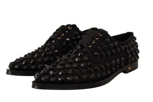 Dolce & Gabbana Jeweled Lace-Up Flats Shoes in Black Grosgrain Women’s