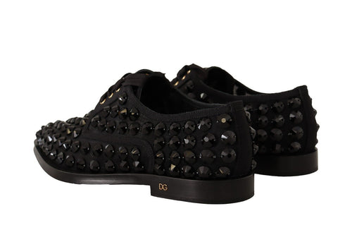 Dolce & Gabbana Jeweled Lace-Up Flats Shoes in Black Grosgrain Women’s
