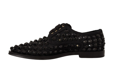 Dolce & Gabbana Jeweled Lace-Up Flats Shoes in Black Grosgrain Women’s