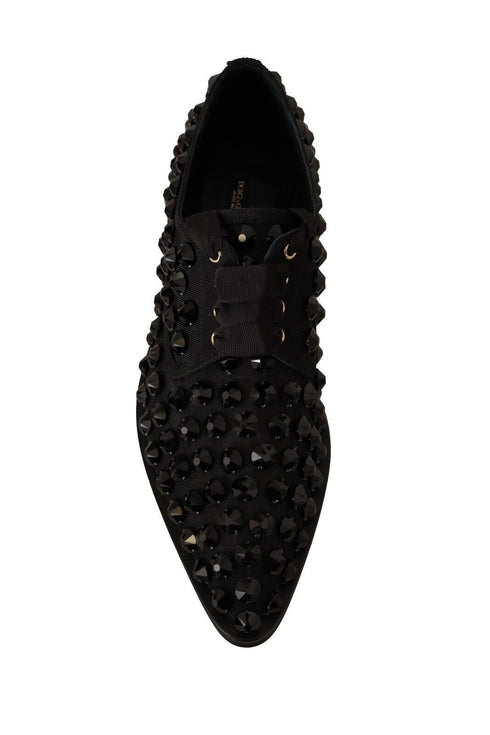 Dolce & Gabbana Jeweled Lace-Up Flats Shoes in Black Grosgrain Women’s
