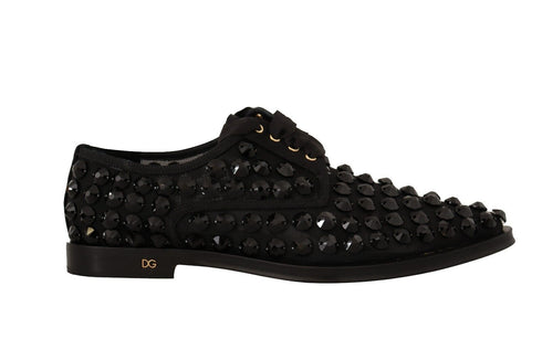 Dolce & Gabbana Jeweled Lace-Up Flats Shoes in Black Grosgrain Women’s
