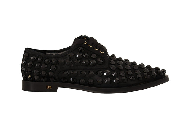 Dolce & Gabbana Jeweled Lace-Up Flats Shoes in Black Grosgrain Women’s