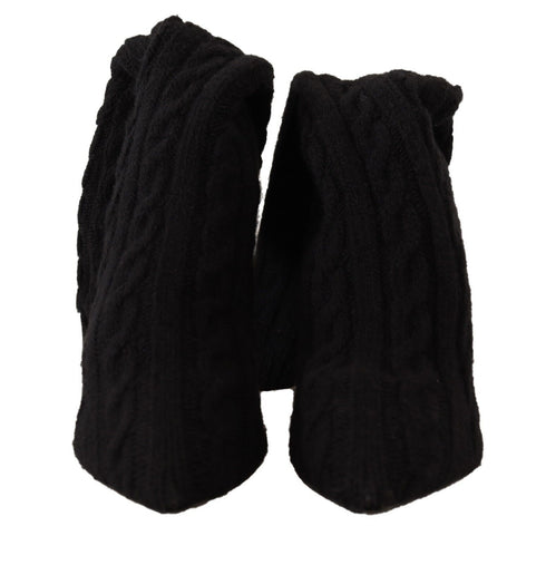 Dolce & Gabbana Cable Knit Sock Boots – Black Stretch Knee-High Booties for Women