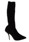 Dolce & Gabbana Cable Knit Sock Boots – Black Stretch Knee-High Booties for Women