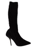 Dolce & Gabbana Cable Knit Sock Boots – Black Stretch Knee-High Booties for Women