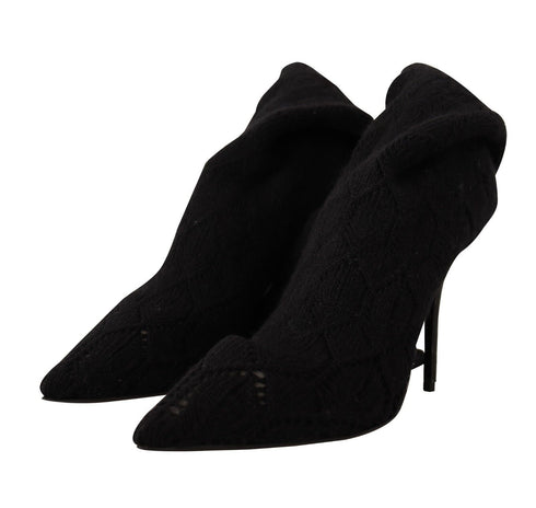 Dolce & Gabbana Black Knit Sock Boots – Women's Stretch Knee-High Booties