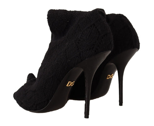 Dolce & Gabbana Black Knit Sock Boots – Women's Stretch Knee-High Booties