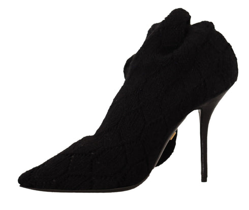 Dolce & Gabbana Black Knit Sock Boots – Women's Stretch Knee-High Booties