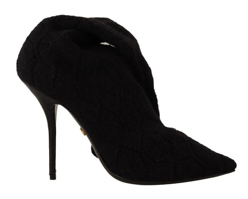 Dolce & Gabbana Black Knit Sock Boots – Women's Stretch Knee-High Booties