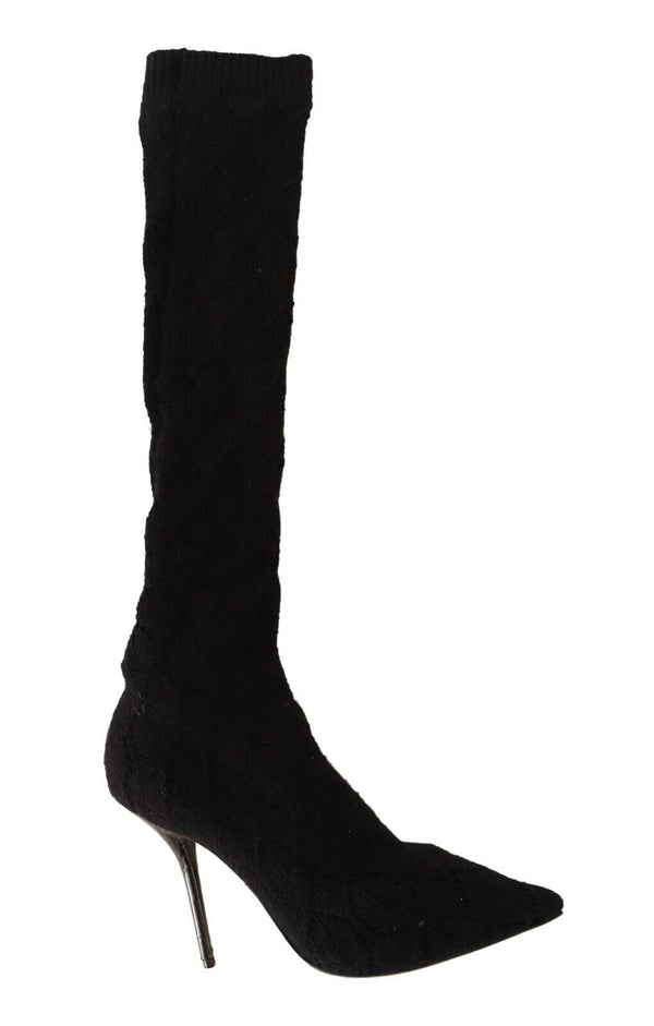 Dolce & Gabbana Black Knit Sock Boots – Women's Stretch Knee-High Booties