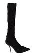 Dolce & Gabbana Black Knit Sock Boots – Women's Stretch Knee-High Booties