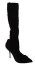 Dolce & Gabbana Black Stretch Sock Boots – Women's Knee-High Fabric Booties