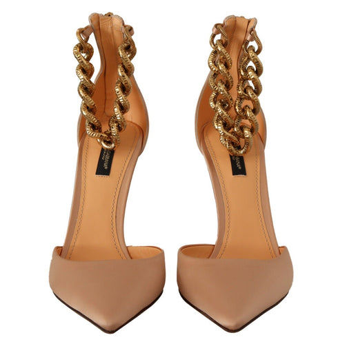 Dolce & Gabbana Beige Chain Strap Pumps – Silk High Heels for Women