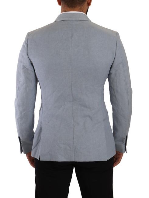 Dolce & Gabbana Blue Cotton Linen Slim Fit Jacket Coat Blazer