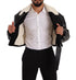 Dolce & Gabbana Black Leather Shearling Biker Coat Jacket