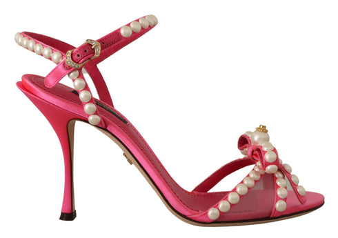 Dolce & Gabbana Pink Satin Pearl Strap Heels – Women’s Embellished High Heel Sandals
