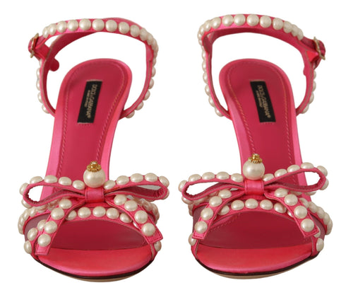Dolce & Gabbana Pink Satin Pearl Strap Heels – Women’s Embellished High Heel Sandals
