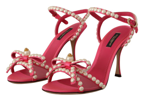 Dolce & Gabbana Pink Satin Pearl Strap Heels – Women’s Embellished High Heel Sandals