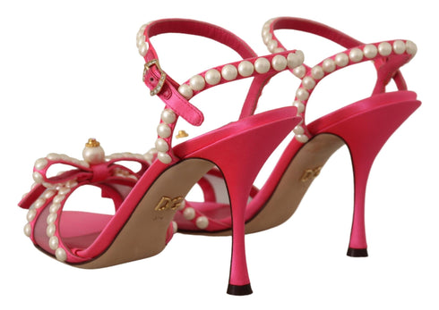 Dolce & Gabbana Pink Satin Pearl Strap Heels – Women’s Embellished High Heel Sandals