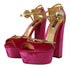 Dolce & Gabbana Velvet Platform Ankle Strap Sandals in Pink and Gold with Crystals – Women's