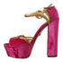 Dolce & Gabbana Velvet Platform Ankle Strap Sandals in Pink and Gold with Crystals – Women's