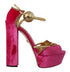 Dolce & Gabbana Velvet Platform Ankle Strap Sandals in Pink and Gold with Crystals – Women's