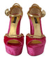 Dolce & Gabbana Velvet Platform Ankle Strap Sandals in Pink and Gold with Crystals – Women's