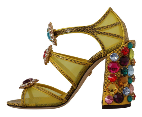 Dolce & Gabbana Crystal Ayers Block Heel Sandals in Yellow Leather – Women's