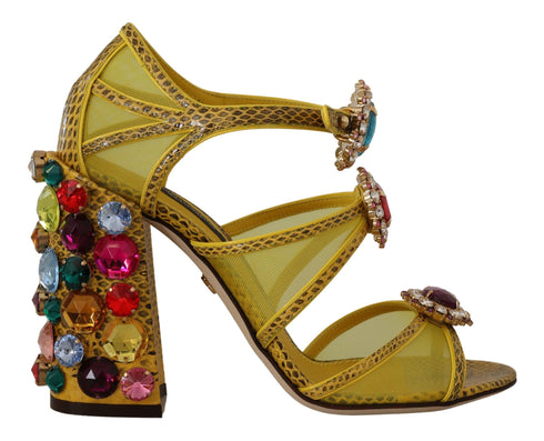 Dolce & Gabbana Crystal Ayers Block Heel Sandals in Yellow Leather – Women's