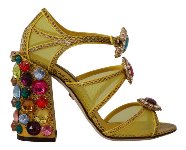 Dolce & Gabbana Crystal Ayers Block Heel Sandals in Yellow Leather – Women's