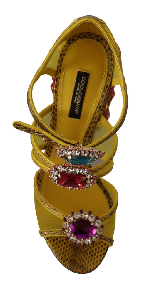 Dolce & Gabbana Crystal Ayers Block Heel Sandals in Yellow Leather – Women's