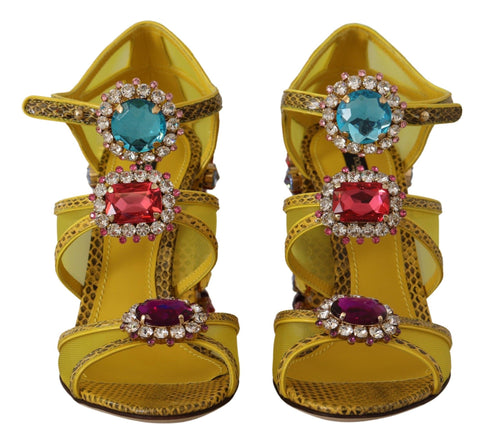 Dolce & Gabbana Crystal Ayers Block Heel Sandals in Yellow Leather – Women's